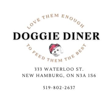 A white and black logo for doggie diner.